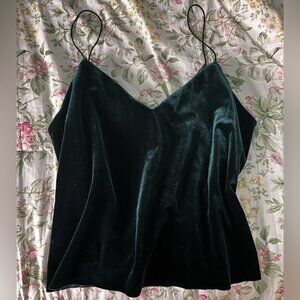 Bershka Forest Velvet Spaghetti Strap Top